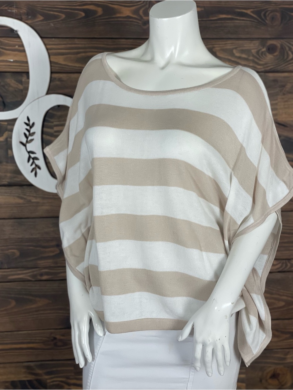 New York & Co | Oversized Boat Neck Wide Stripe Knitted Sweater Top Butterfly